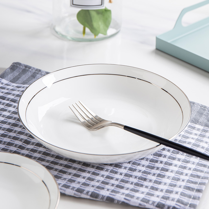 餐盘尚韵骨瓷深盘金边圆形