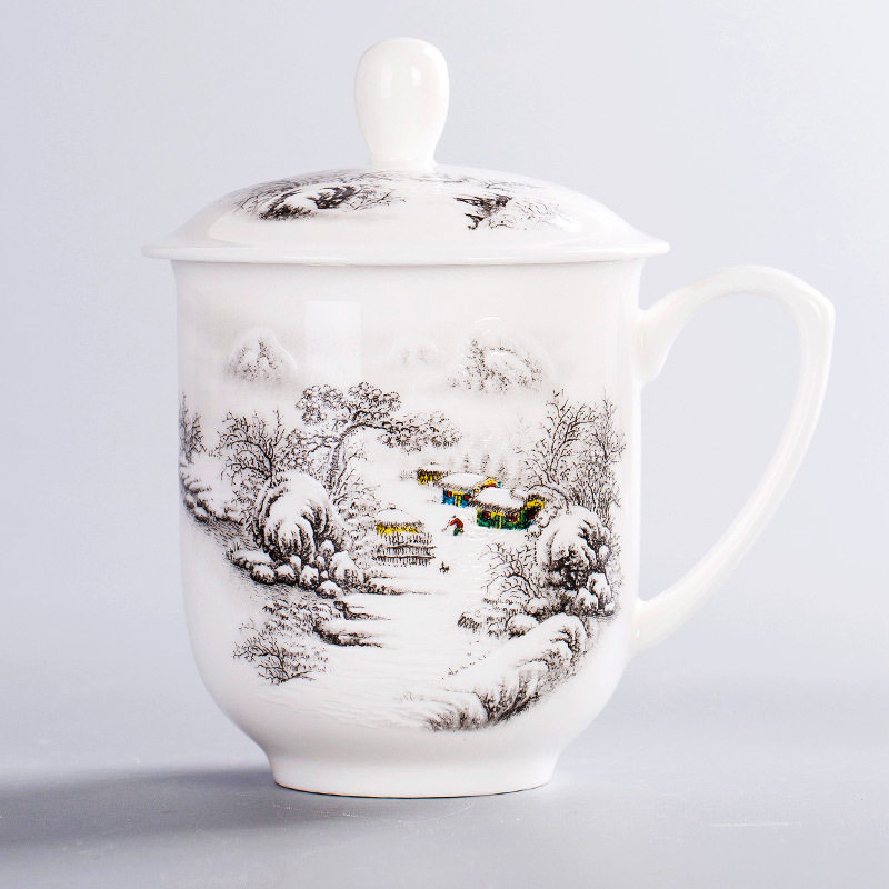 景德镇陶瓷茶杯陶瓷带盖会议杯骨瓷大号水杯子礼品杯办公杯,餐饮具,茶杯,淘宝优惠券,粉丝福利购,淘宝优惠卷