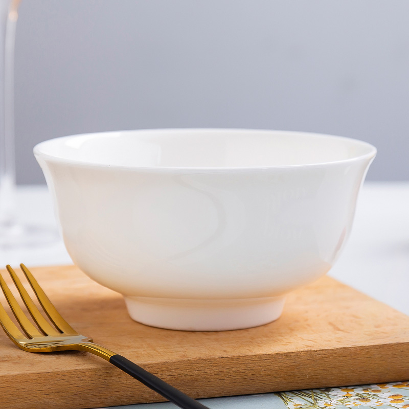 碗家用米饭碗高脚碗纯白餐具骨约