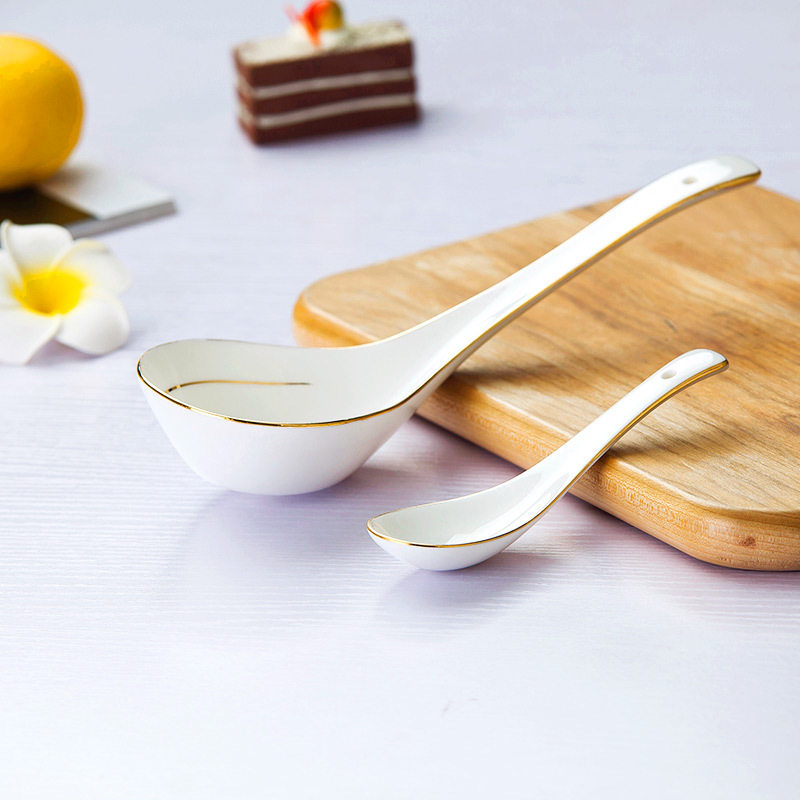 尚韵陶瓷勺子小勺长柄调羹搅拌勺骨瓷大勺子家用勺描金大小勺