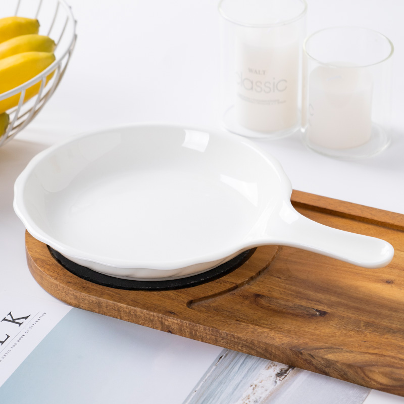 景德镇白色骨瓷披萨盘家用陶瓷烤盘托盘手柄盘子ins风牛排餐盘子