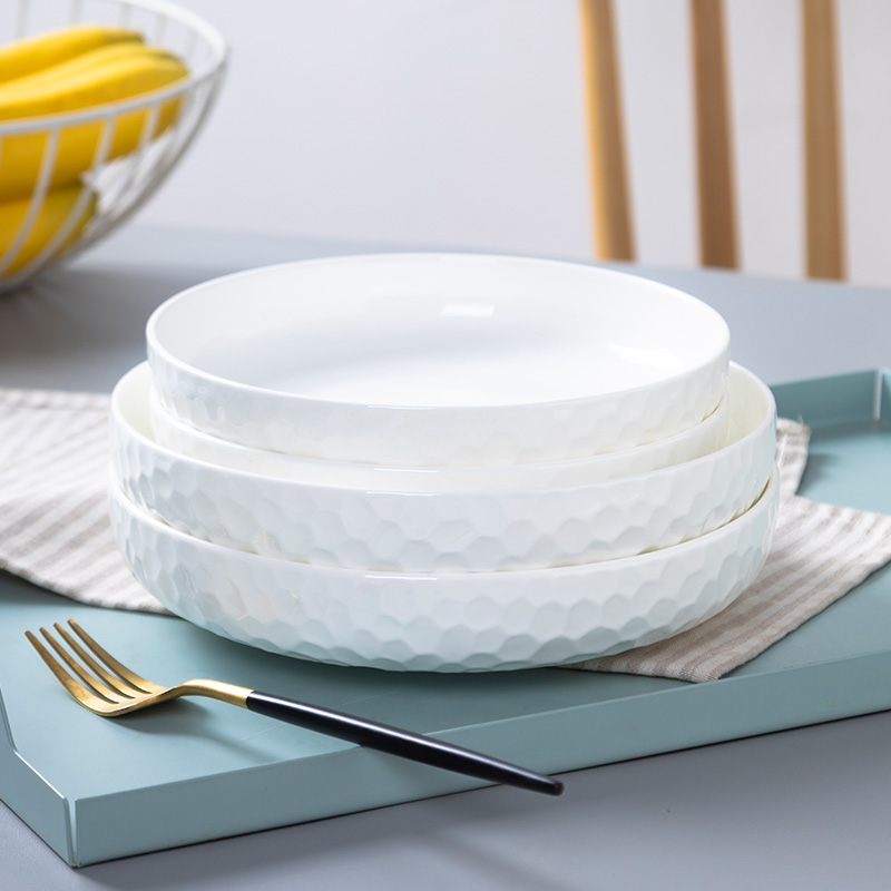 纯白骨瓷盘子餐盘深口白瓷白色