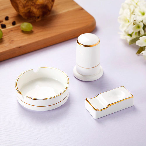 尚韵陶瓷骨瓷手工描金烟灰缸