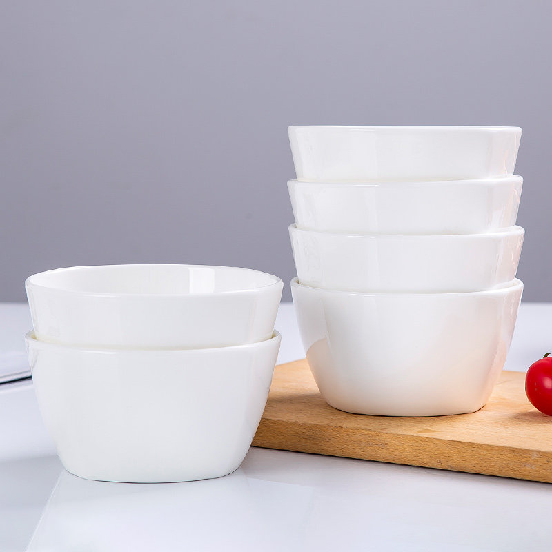 骨瓷碗家用吃饭碗4个6个欧式简约白瓷碗4.5英寸大号面碗方碗套装