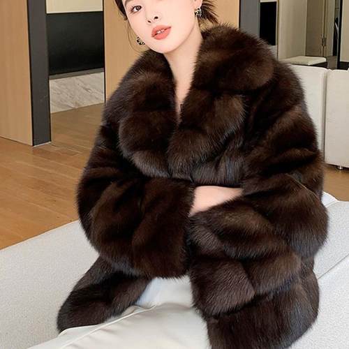 紫貂皮大衣女高级感毛环保仿皮草外套女秋冬皮毛一体冬季2024新款