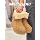 冻脚救星~宋YU琦人鱼埃斯米坡跟靴澳洲羊毛皮毛一体增高雪地靴女