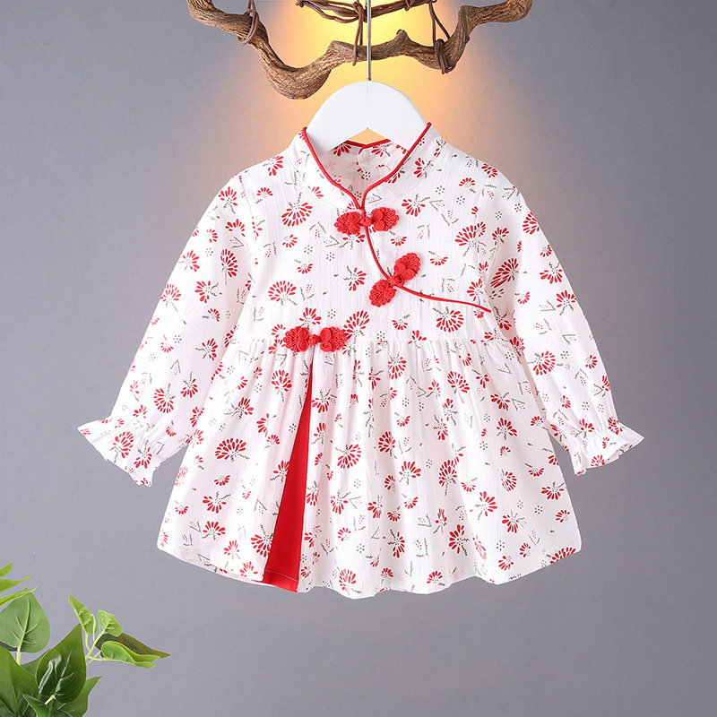 女宝宝连衣裙春秋纯棉婴儿唐装复古旗袍裙长袖儿童女童裙子春夏装