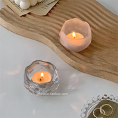 高级感不规则圆形玻璃烛台装 饰摆件欧式 餐桌浪漫氛围感蜡烛台座