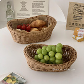 日式 仿藤编塑料收纳筐田园风编织水果篮野餐面包篮桌面果蔬收纳篮