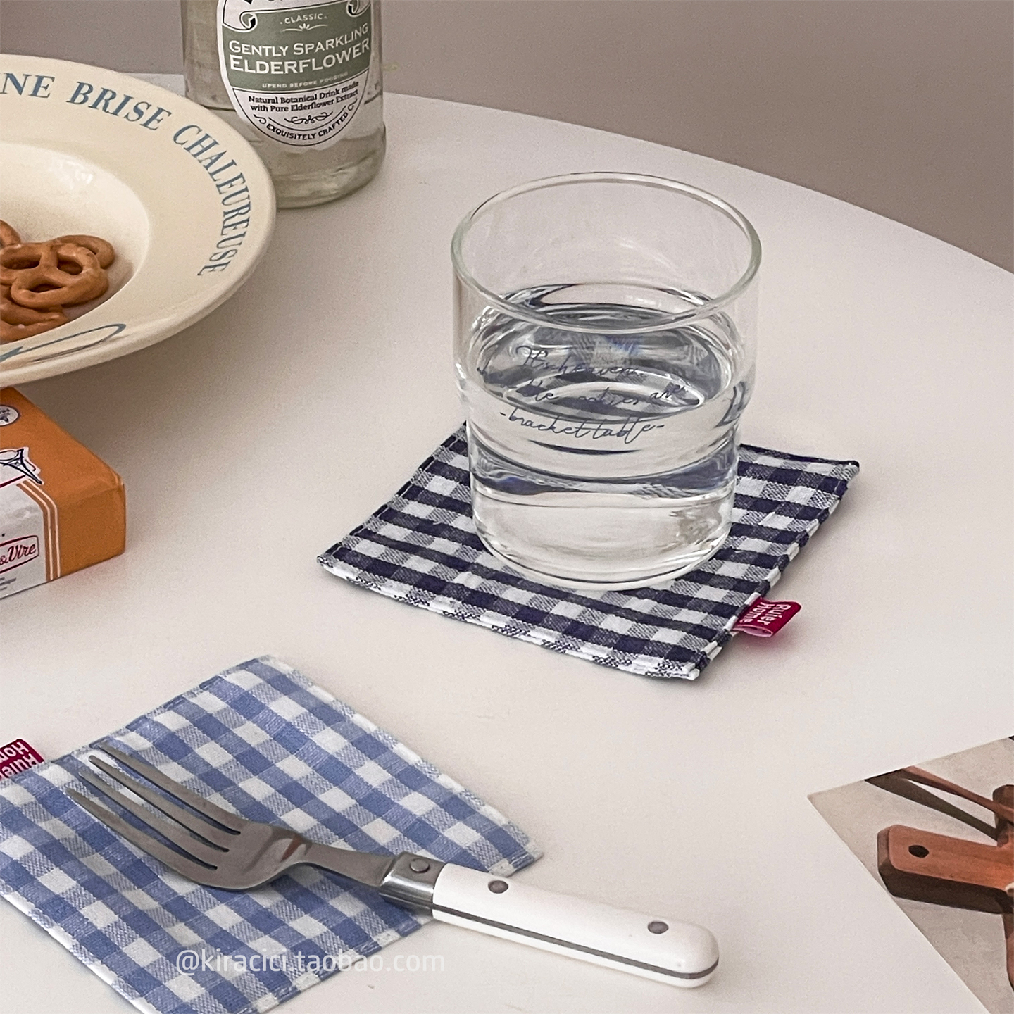 日式简约格子布艺杯垫防烫隔热垫餐桌碗垫盘垫咖啡杯垫水杯垫子