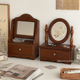 法式 复古实木化妆镜ins卧室梳妆台镜子家用桌面台式 带抽屉梳妆镜