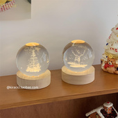 浪漫圣诞树发光水晶球小夜灯卧室床头装 饰氛围灯摆件女生圣诞礼物