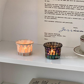 彩色马赛克玻璃烛台欧式 复古高级感餐桌烛杯摆件氛围感蜡烛台座