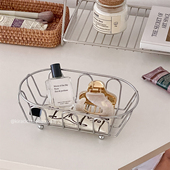 简约铁艺金属收纳筐桌面首饰化妆品整理置物篮子ins风杂物收纳篮