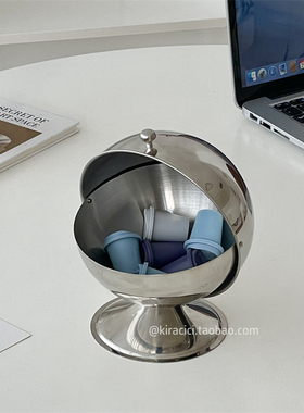 轻奢不锈钢翻盖收纳盒胶囊咖啡收纳罐桌面糖果杂物金属储物罐子