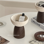 侘寂风陶瓷洞石高脚收纳盘北欧高级感桌面玄关托盘香薰首饰置物盘