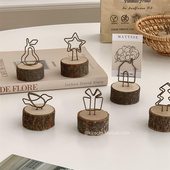 复古桌面立式 树皮便签夹留言夹木质铁艺夹子摆件照片卡片夹便条夹