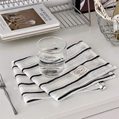 ins风高级感黑白条纹布艺餐垫长方形防尘装 饰盖布拍照道具背景布