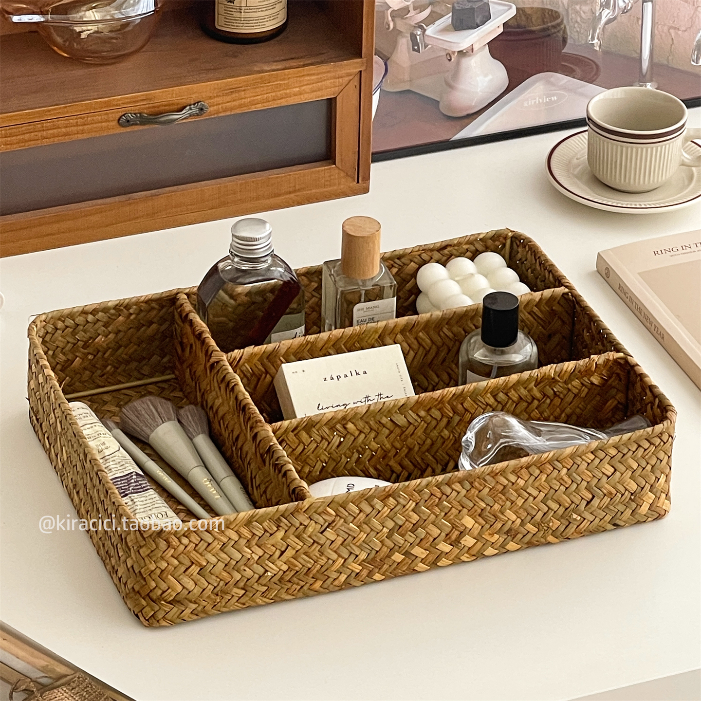 日式海草编织分格收纳筐