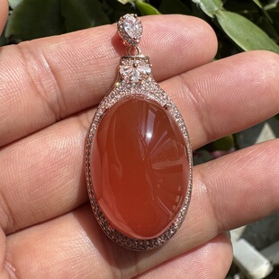 天然原矿保山杨柳南红玛瑙冰红吊坠大蛋面河湾冰红