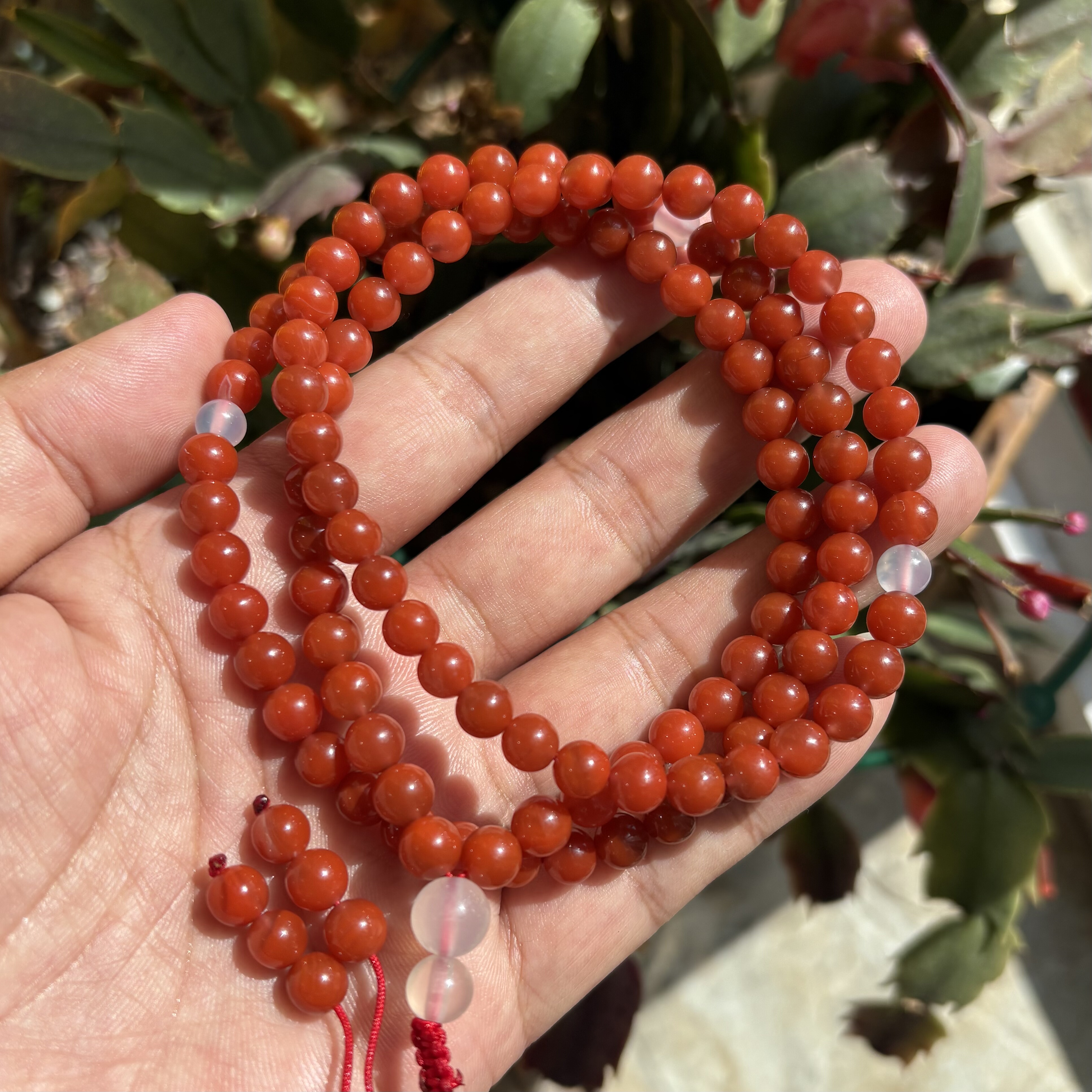 （带证书）2600原矿保山南红玛瑙手串手链项链108多圈锦红色
