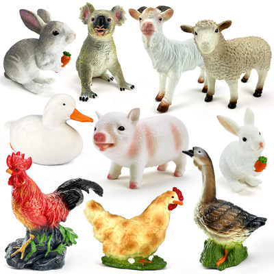 农场牧场仿真动物模型家禽公鸡母鸡鸭鹅兔绵羊山羊猪考拉儿童玩具