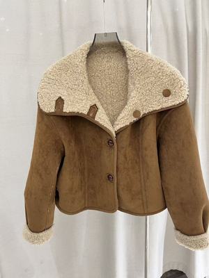 NOHASHTAG 2025新款时尚百搭翻领宽松纯色柔软舒适皮毛一体外套