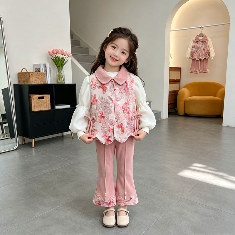 女童新中式国风马甲套装2025新款春秋季儿童唐装背心裙小女孩汉服