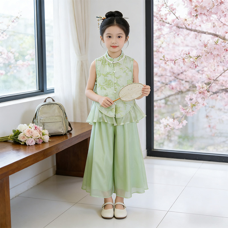 3-10岁女童新中式套装2026新款夏季4儿童唐装汉服5小女孩背心套装