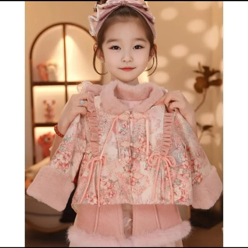 女童新中式国风外套2025新款秋冬季加绒儿童唐装小女孩汉服两件套,童装/婴儿装/亲子装,唐装,淘宝优惠券,粉丝福利购,淘宝优惠卷