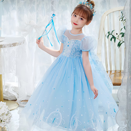 女童公主裙夏装2026新款冰雪奇缘爱沙可爱蓬蓬裙子生日礼服连衣裙