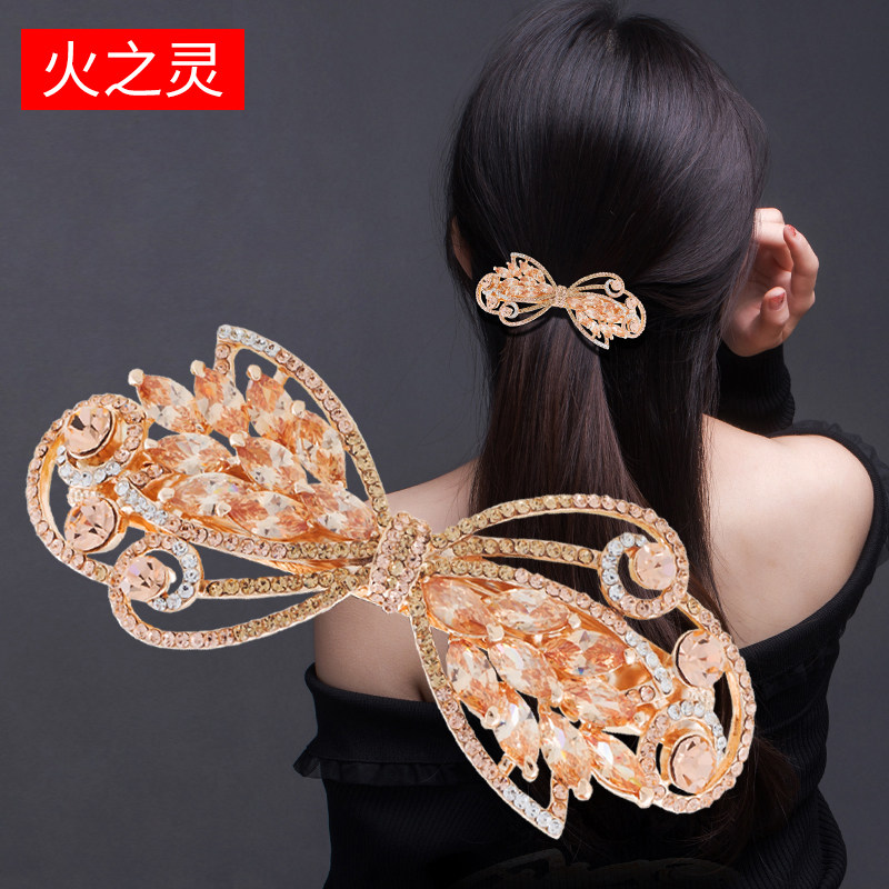 发夹头饰新款高级感水钻发卡女简约蝴蝶结后脑勺发饰夹子弹簧夹