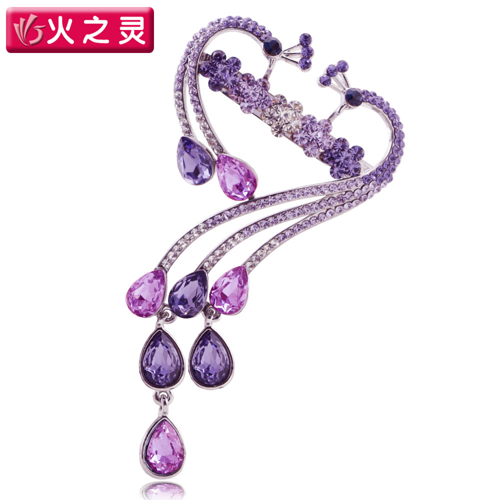 火之灵精美大孔雀胸针女时尚饰品仿水晶胸花女别针丝巾扣毛衣配饰