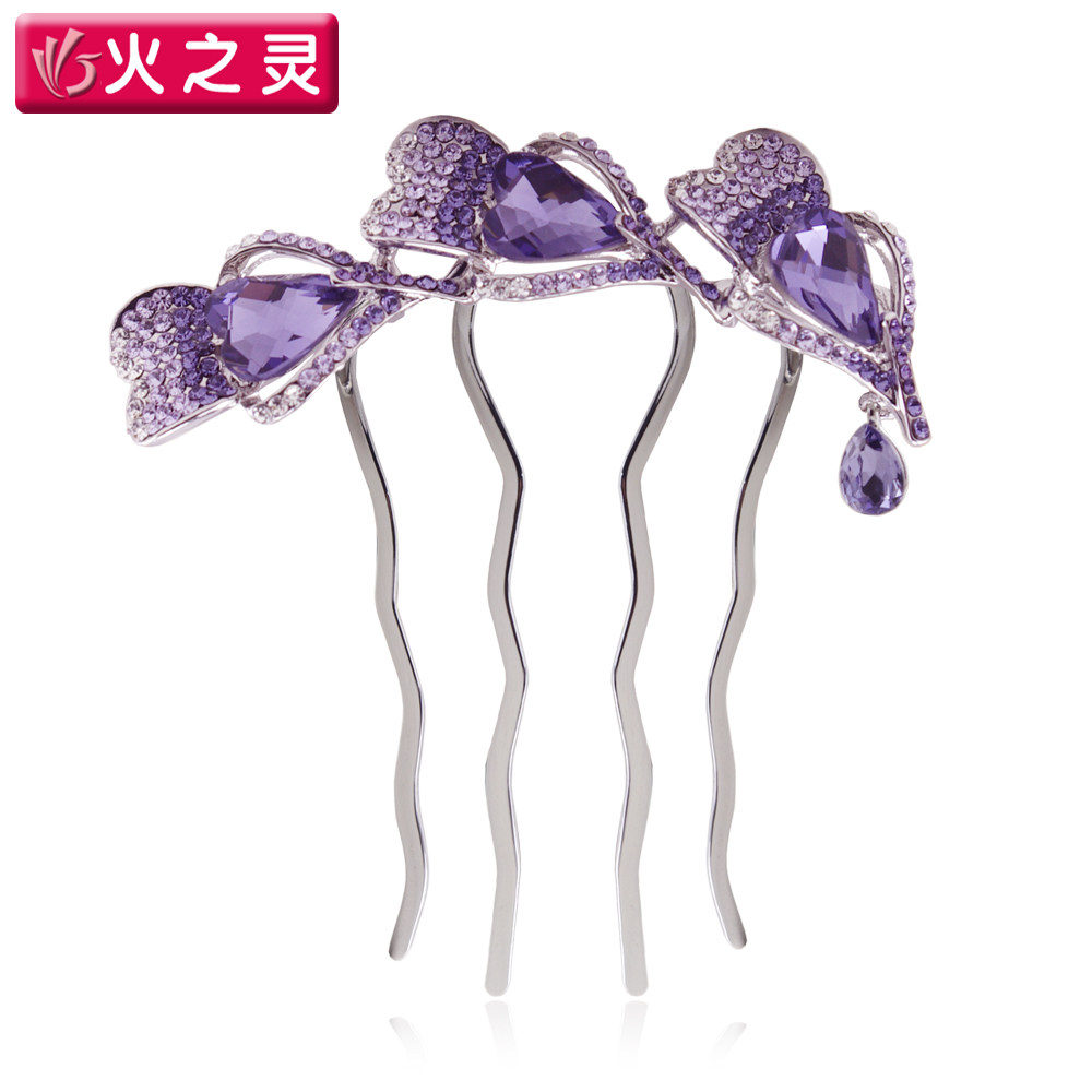 火之灵 精美成人发饰品步摇花朵发卡盘发插梳水钻头饰仿水晶发梳