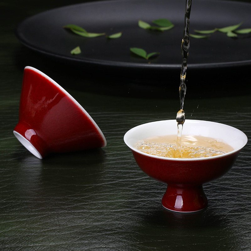 主人杯景德镇陶瓷茶杯祭红釉茶碗杯盏功夫茶具单杯品茗杯高脚杯