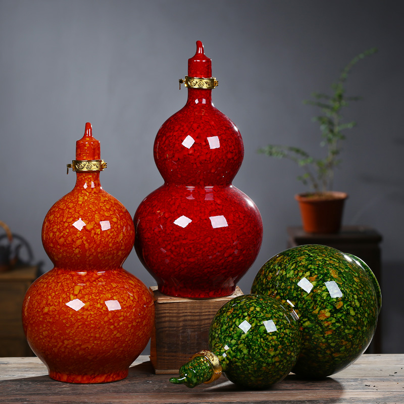 景德镇陶瓷葫芦空酒瓶家用密封酒壶5斤10斤装水珠釉散装藏酒坛