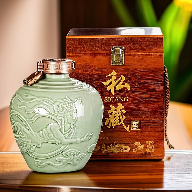 飞天泡酒坛空酒瓶青釉2斤3斤5斤装景德镇陶瓷家用密封酒壶藏酒罐
