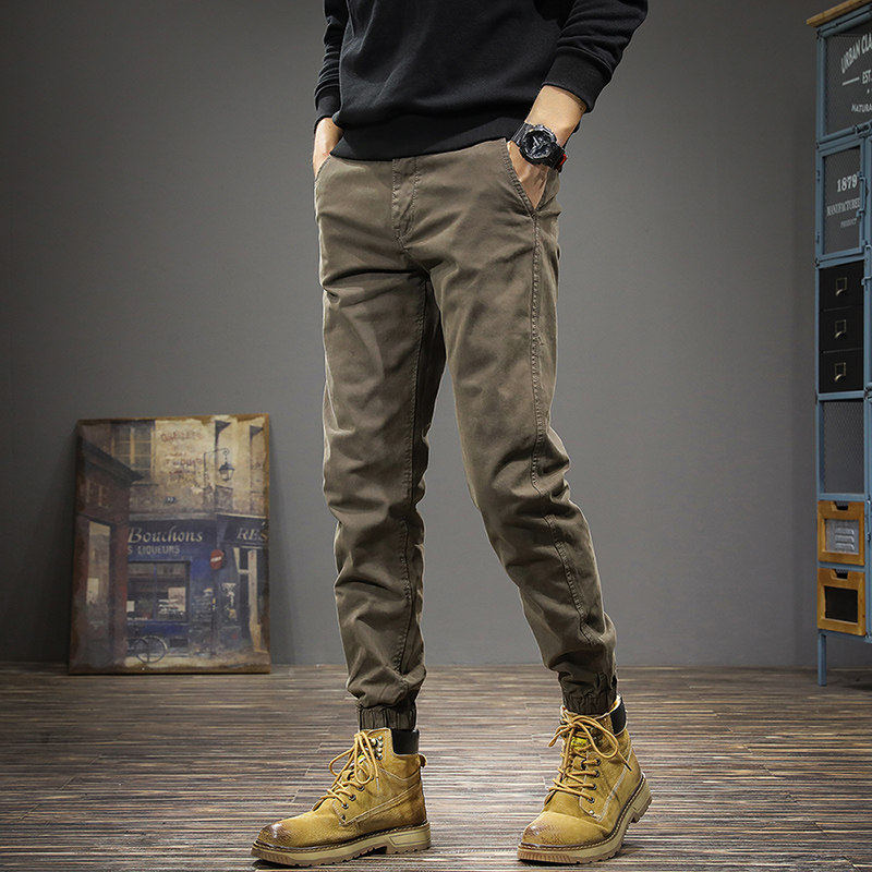 冬季加绒2025新款束脚工装裤男痞帅男款休闲裤秋冬修身小脚长裤子