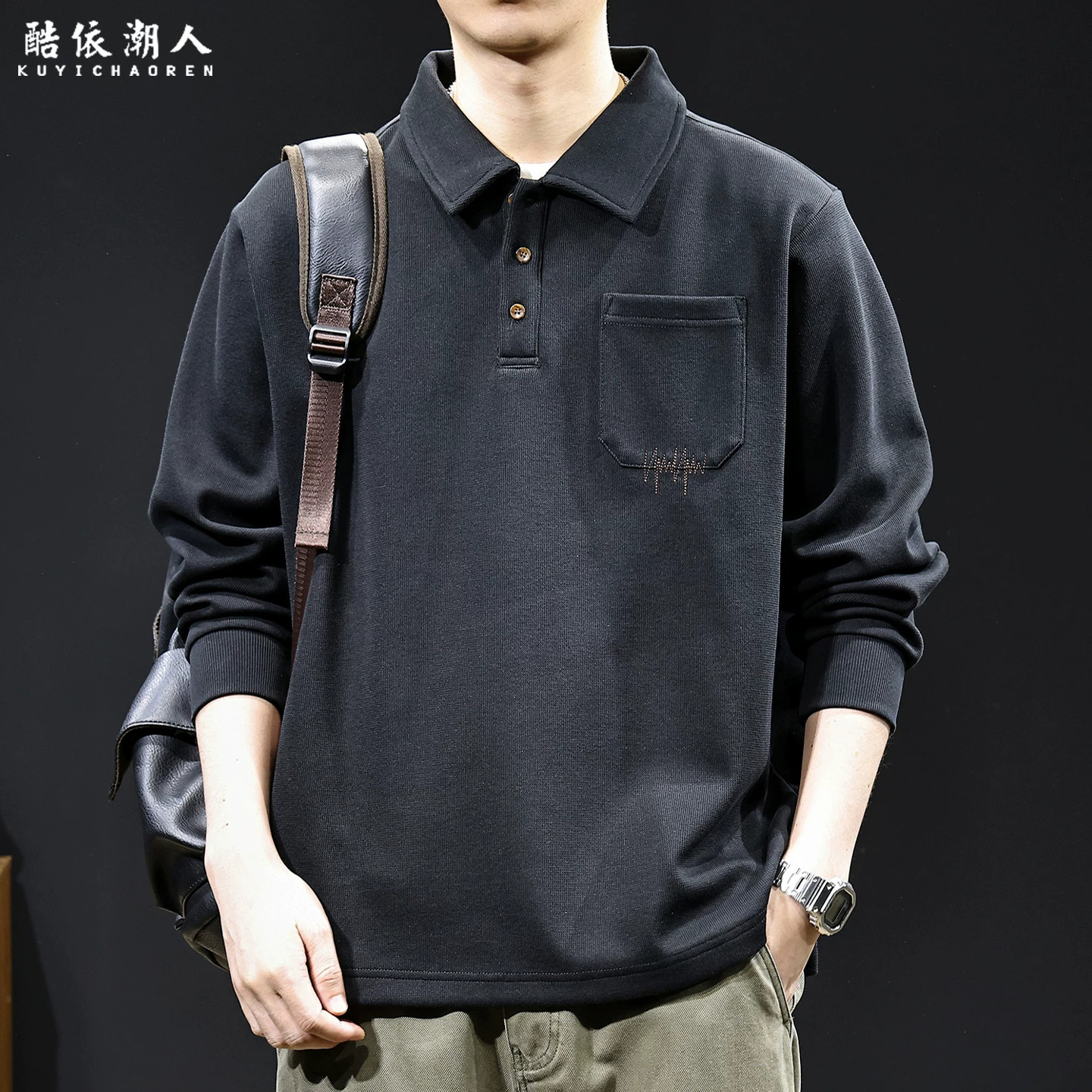 老钱风轻奢POLO领刺绣卫衣男