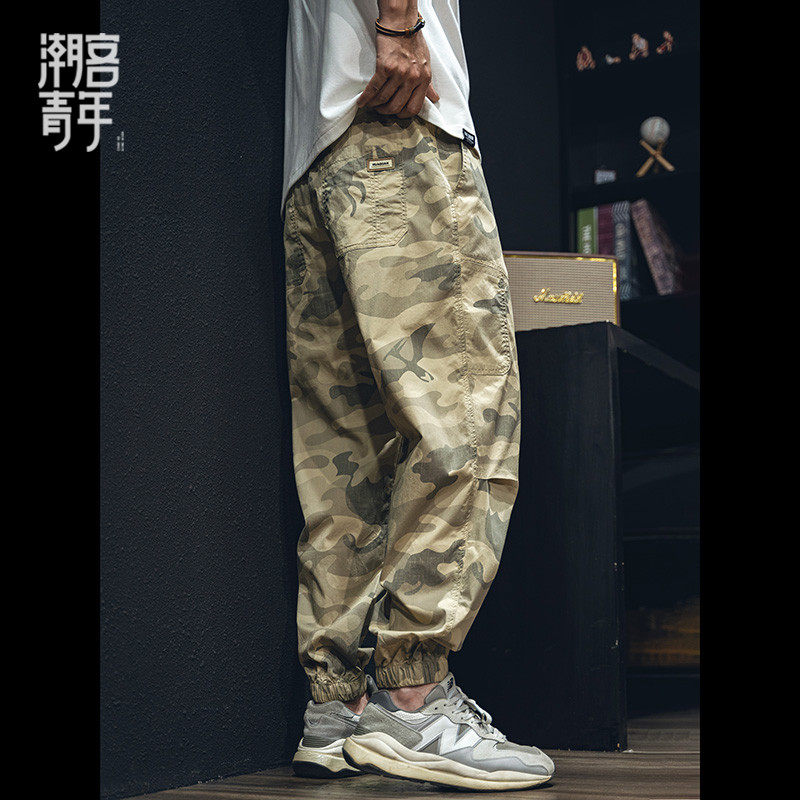 夏季薄款速干卡其迷彩工装裤男士宽松大码伞兵休闲裤复古洗水长裤
