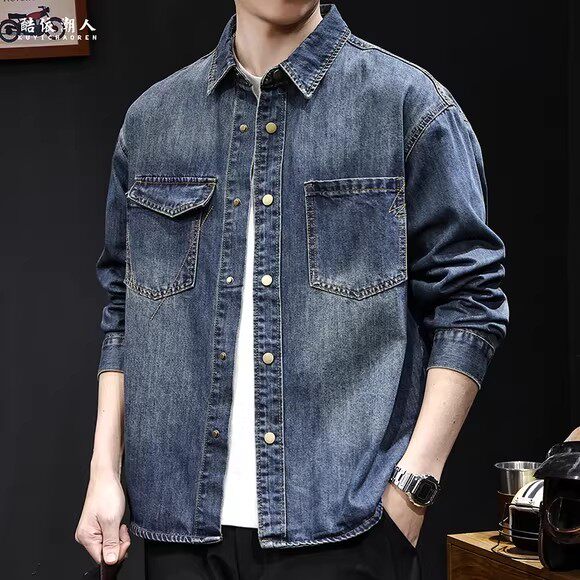 高端潮牌牛仔衬衫男外套2026新款春季男装大码男士休闲夹克春秋款