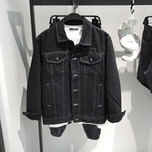 新款 黑色明线刺绣夹克男宽松牛仔外套潮 B1BJ91210 鸟家男装 秋季