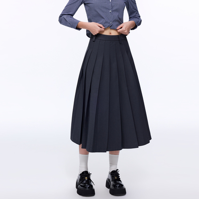 TRTMAO原创刺绣百搭中长款百褶裙2026新款女简约显瘦裙子