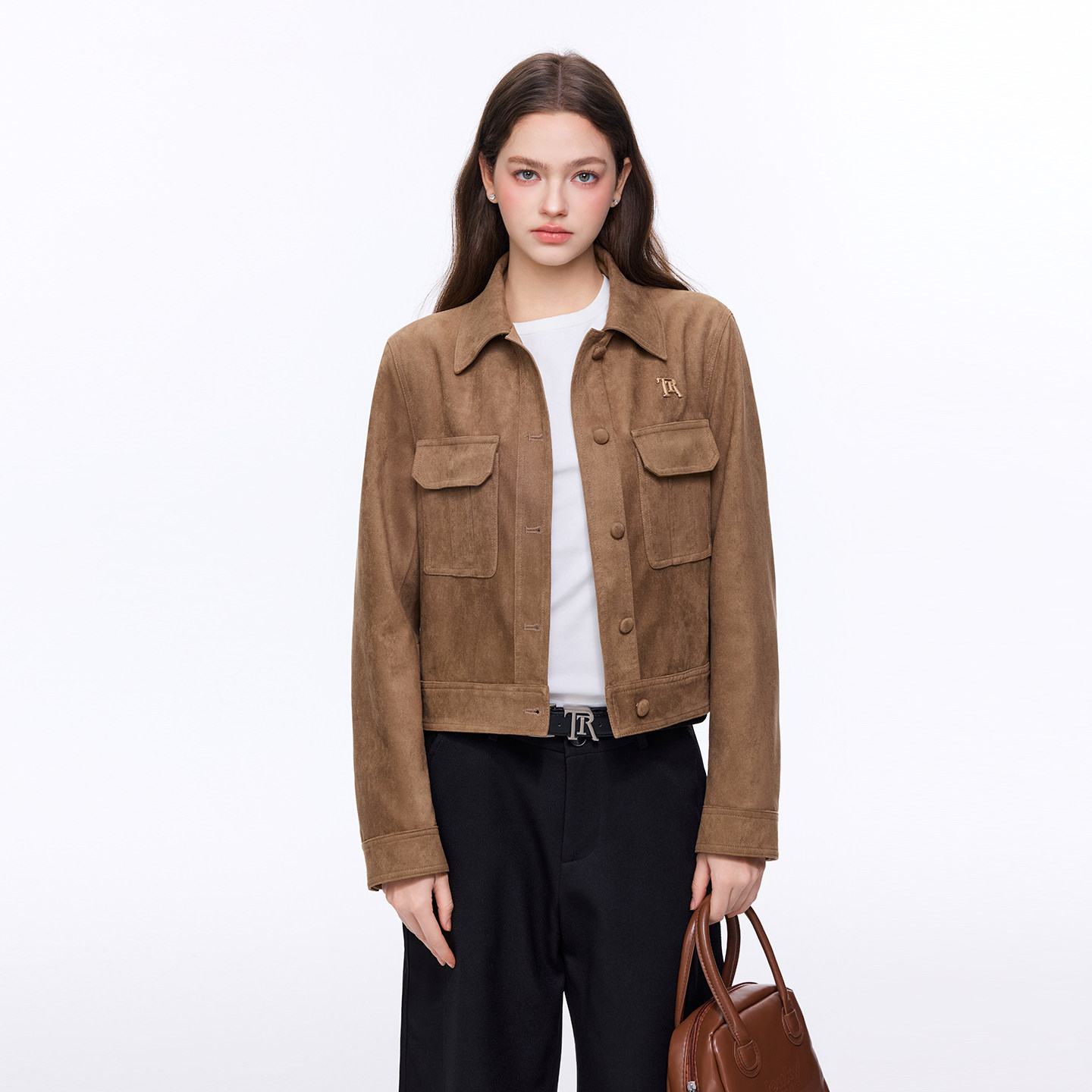 TRTMAO原创金属贴标复古麂皮绒外套女春秋简约显瘦短款夹克上衣,女装/女士精品,短外套,淘宝优惠券,粉丝福利购,淘宝优惠卷