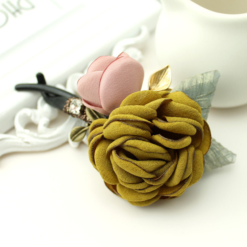 发饰绢纱花朵扭夹韩版八字夹成人竖夹丸子头发夹花苞头盘发饰品女