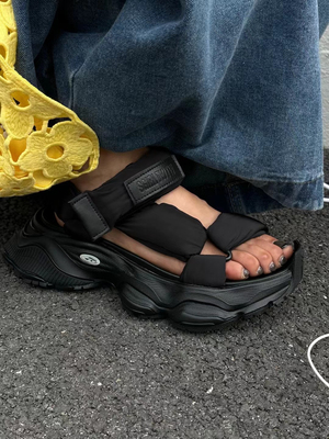 SGIRLTWTW女鞋厚底凉鞋潮 2025新百搭休闲凉鞋魔术贴镂空罗马凉鞋