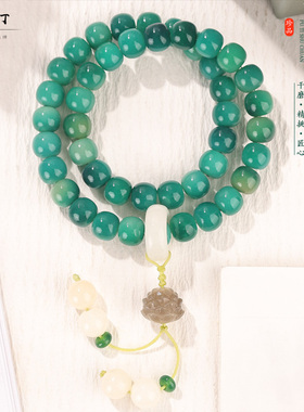 正品天然青雾松间双圈手持新中式菩提文玩手串男女款盘玩佛珠念珠