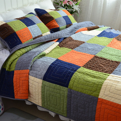 外单拼布米粒绣美式全棉绗缝被