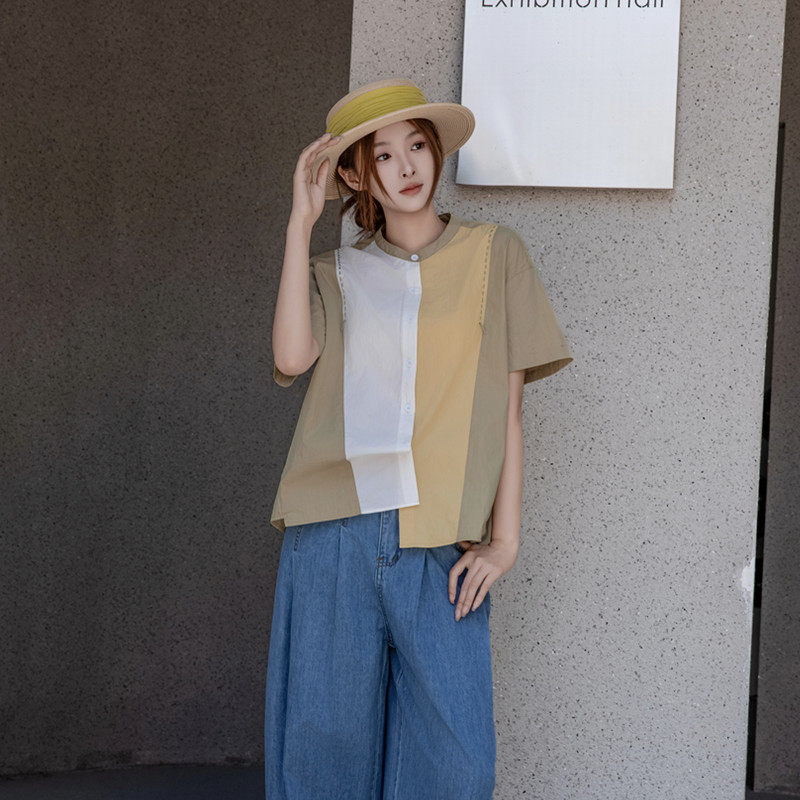 甲乙丙丁宽松甜美田园拼色短袖