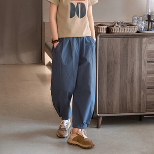 休闲裤 夏季 女 原创设计高腰灯笼裤 女纯棉松紧腰收脚裤 女新款 九分裤